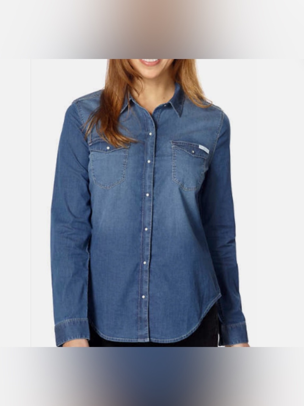 Calvin Klein Jeans Western, Pearl Snap Denim Button-Down Shirt EUC!!
